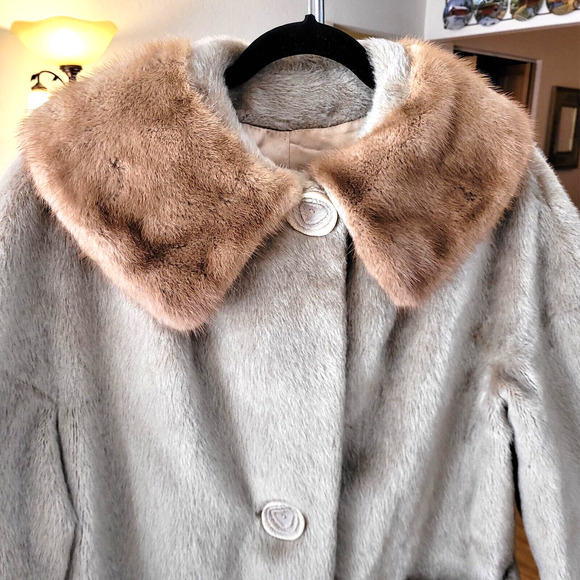 Vtg Brazotta Fur Collar Coat Tan 1950s Women’s M L Mad Men Classic Read 42" Long - Picture 5 of 15